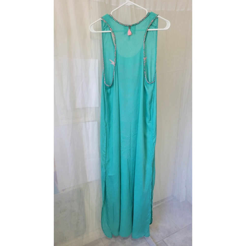 Anthropologie Z&L Europe Women M Turquoise Embroidered Beaded Boho Maxi sz M - Picture 5 of 12